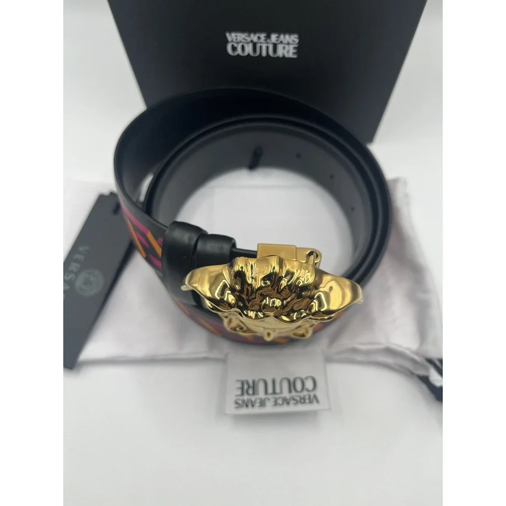 Versace Men's La Medusa La Greca Print Leather‎ Belt Size 105 / US 42 New in BOX
